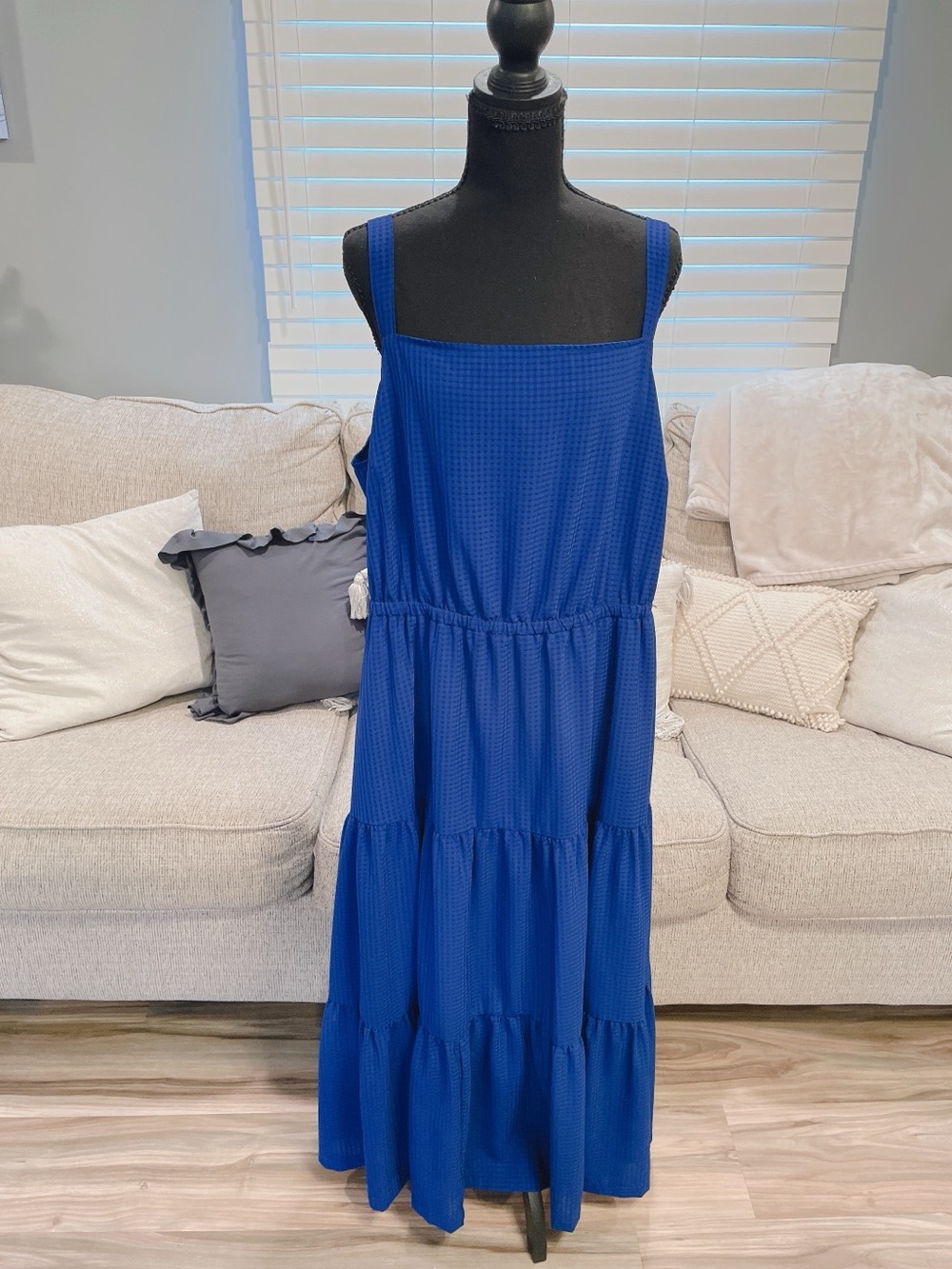 Ava & Viv Royal Blue Checked Textured Maxi Dress Size 1X